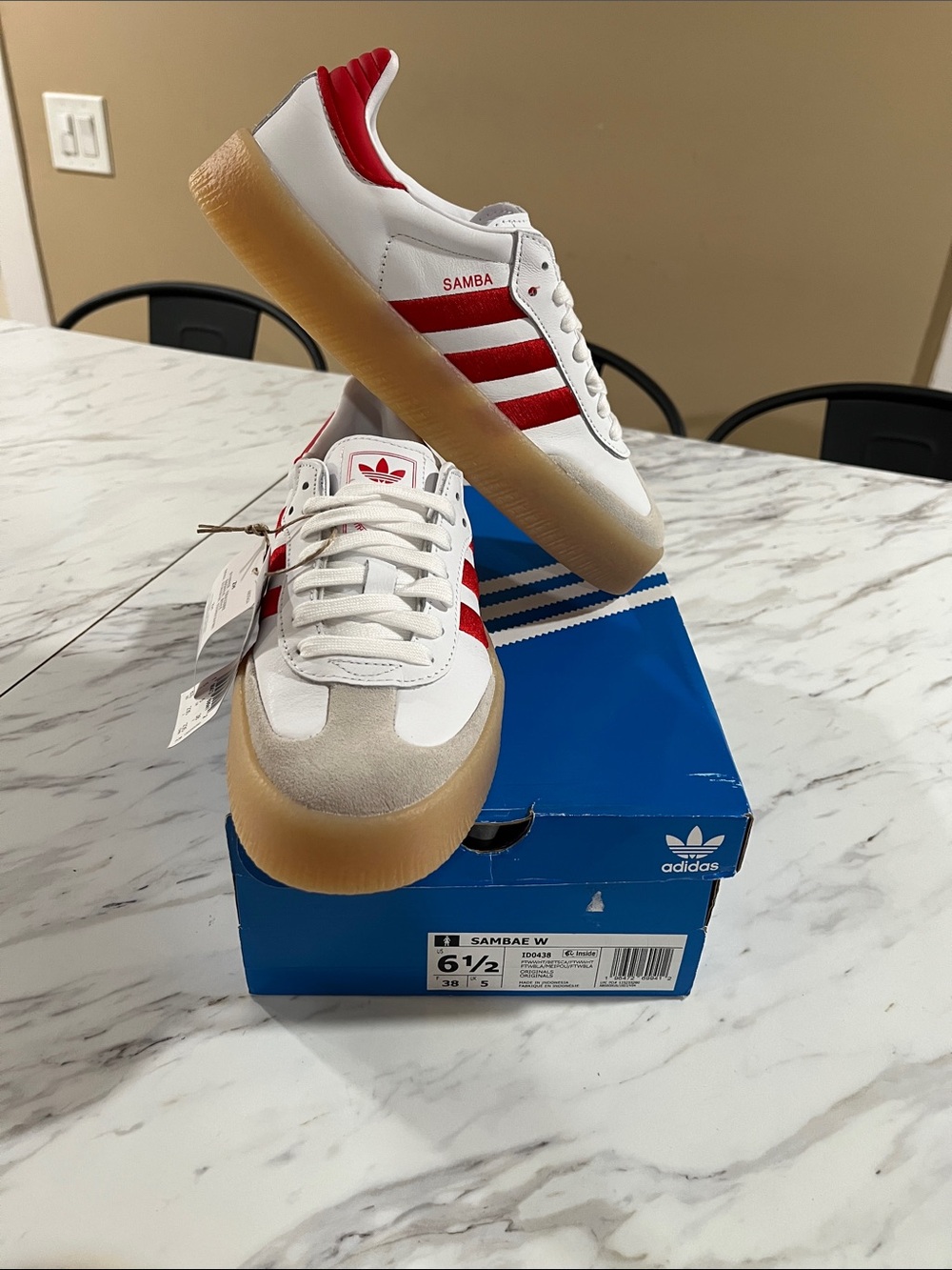 adidas Sambae White Red Sneakers with Gum Sole
